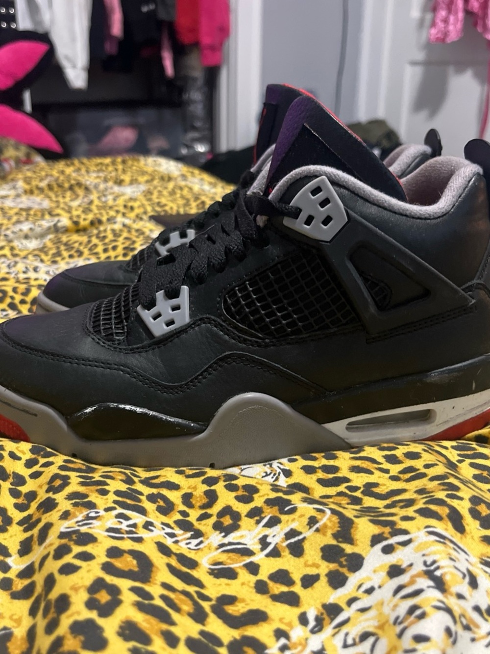 Jordan 4 Men’s Black, Gray and Red Retro Sneakers